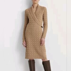 Lauren Ralph Lauren Camel Cable Knit Midi Dress